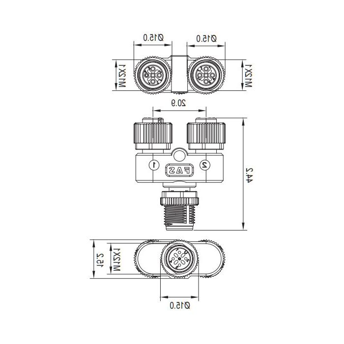 M12 5Pin公头/2M12 5Pin母头、Y型插接器、645551