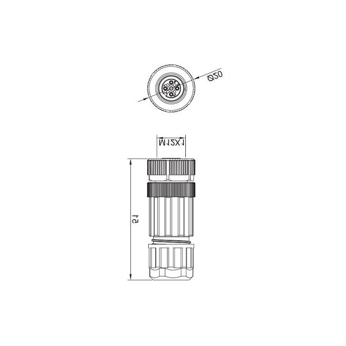 M12 4Pin、母头直型、螺钉连接、64F021