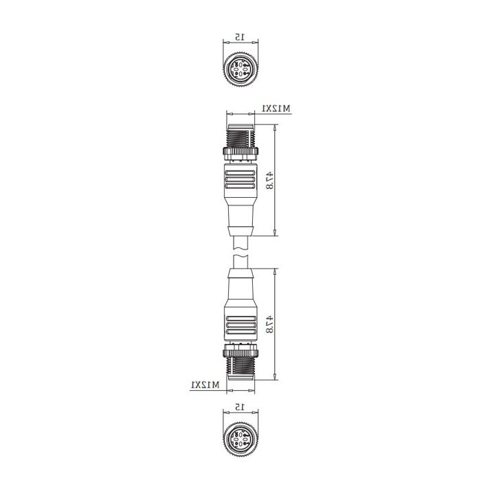 M12 4Pin D-coded、公头直型转公头直型、双端预铸PUR柔性电缆、带屏蔽、绿色护套、0C4101-XXX