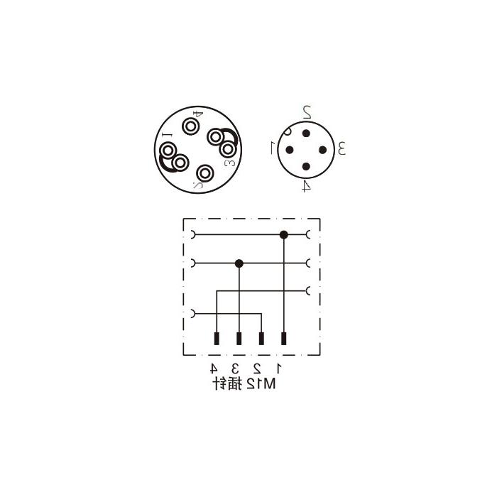 M12 4Pin、公头直型、直插式连接、食品级、Y型分线器、64FY29